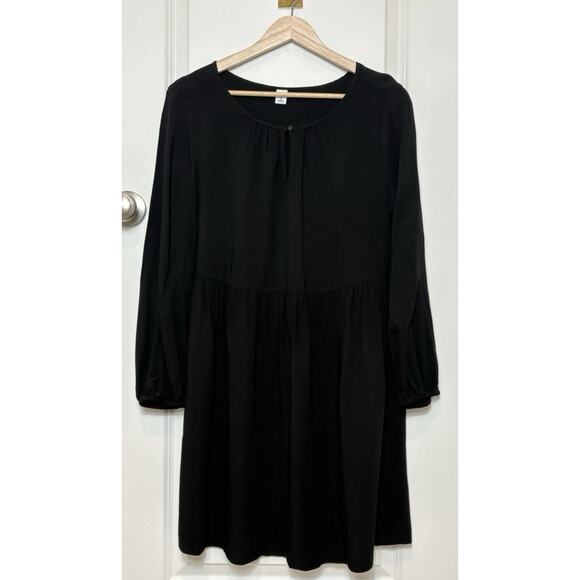 Old Navy Black Mini Dress Medium Boho Babydoll Long Sleeve Flowy M - Picture 3 of 7